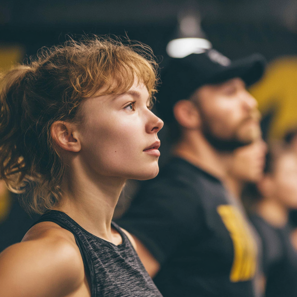 Determined Ukrainian man in his 40s performing functional fitness movements in an outdoor training environment, showing focused concentration