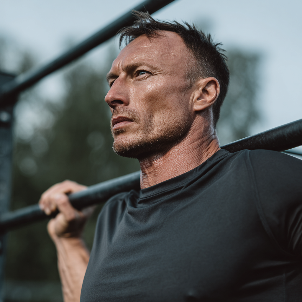 Active Ukrainian woman in her 50s performing stretching and mobility exercises in a bright wellness studio, radiating vitality and health